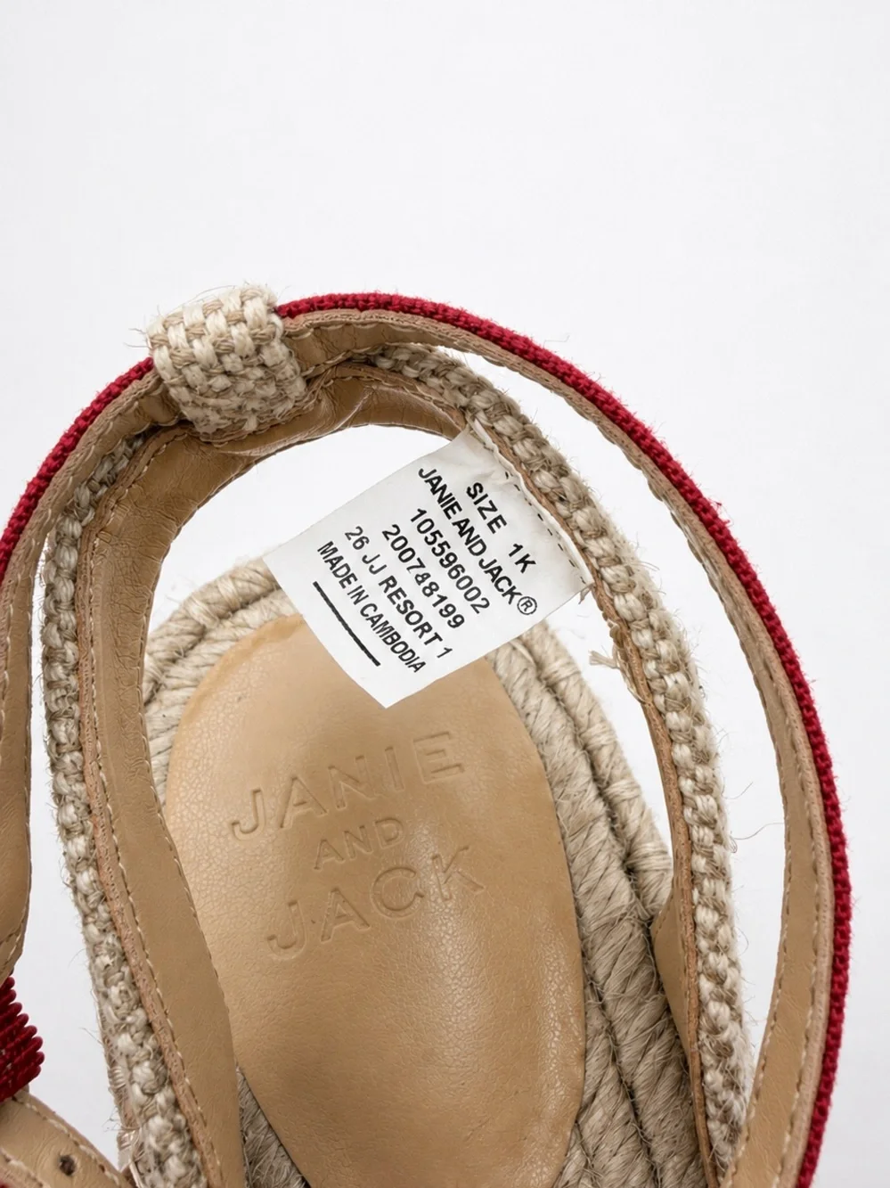 Janie and Jack Girls Bow Espadrille Sandals Red Size 1 Kids Ankle Strap Shoes